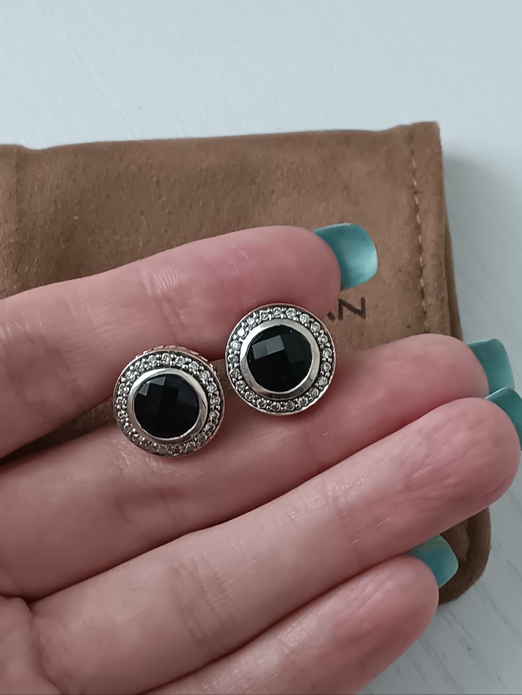 David Yurman Albion Sterling Silver 18k Gold Black Onyx With Diamond Earrings